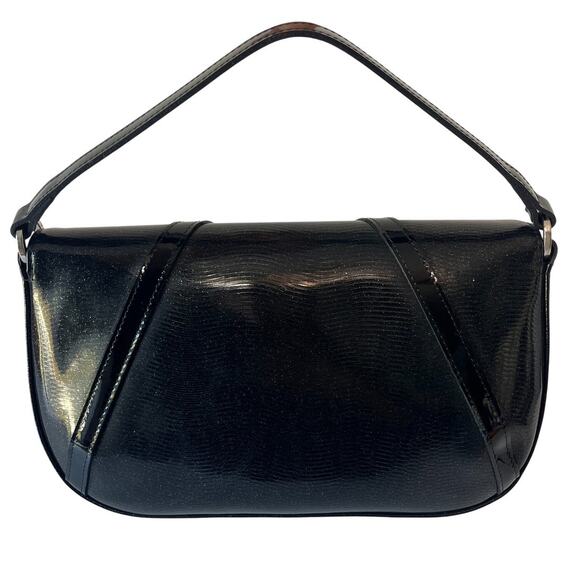 Longchamp Idole Y2K Vintage Black Patent Leather Clutch Silver Ring Tassel - Picture 4 of 10